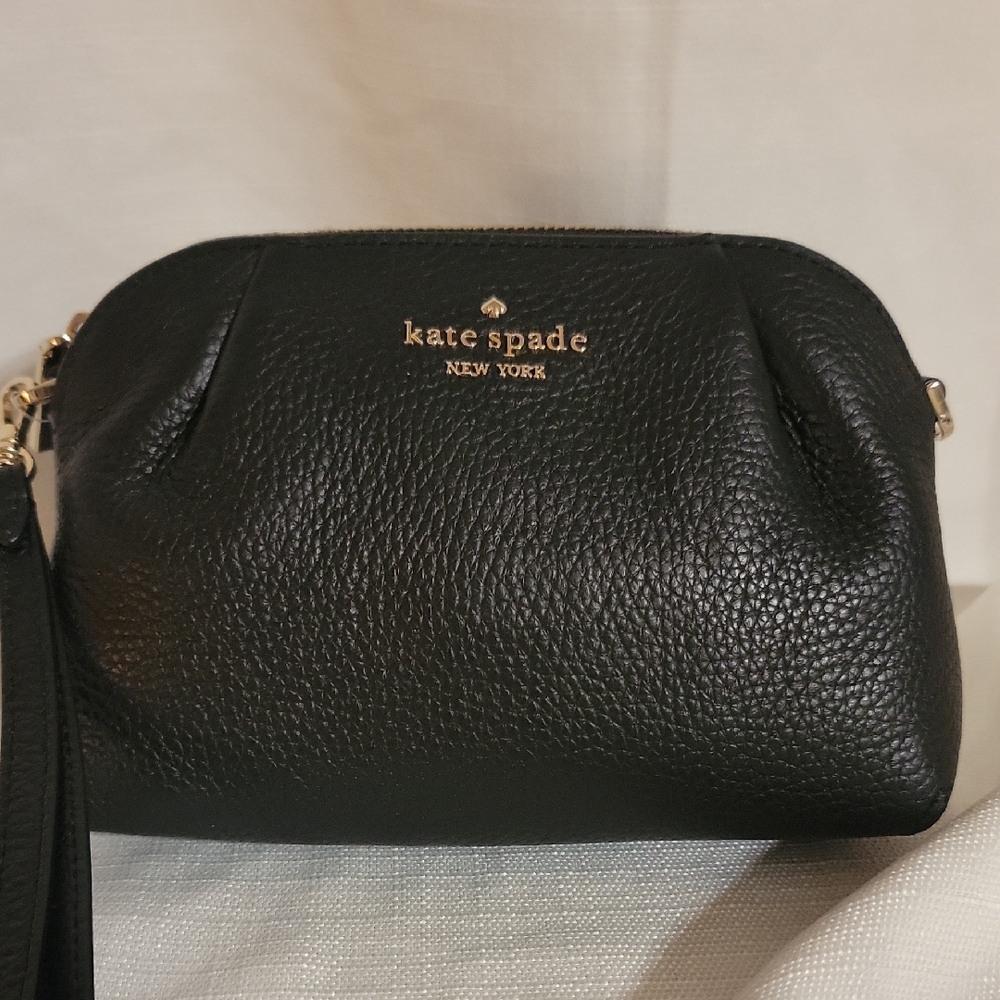 Kate Spade Black Cosmetic Bag Pebbled Leather